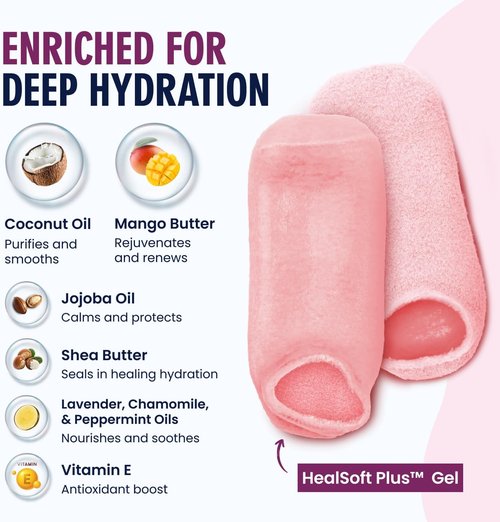 Dr. Frederick’s Moisturizing Gel Socks - Ultimate Dry Feet & Cracked Heel Relief - Plush Pink with Mango & Shea Butter