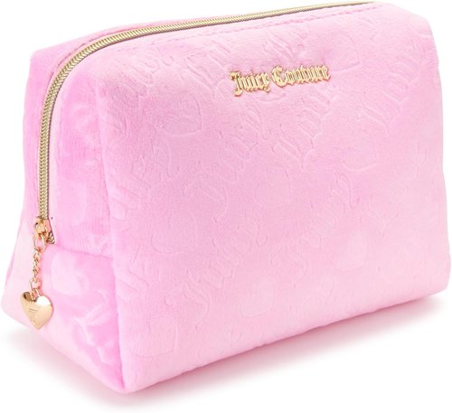 Juicy Couture Pink Makeup Bag - Velour Travel Organizer with Zip Top & Heart Design