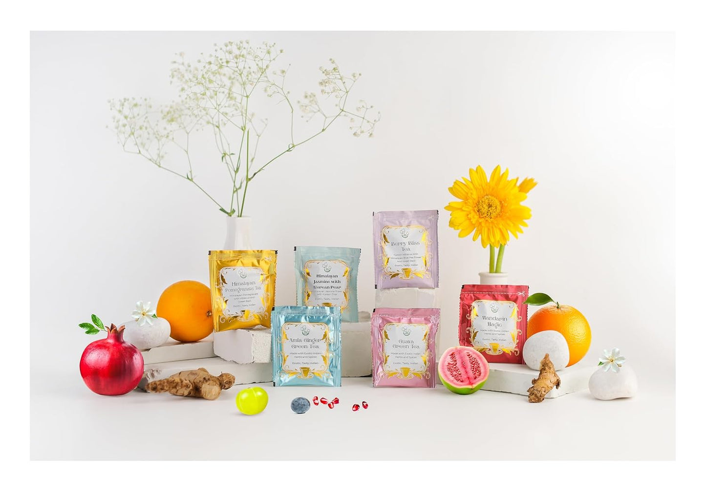 Vedas Garden of Fruits Premium Herbal Tea Gift Set - Eco-Friendly 24 Hand-Stitched Teabags | 6 Unique Flavors for All Occasions