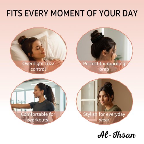 Black Satin Scrunchies for Hair - 5 Pcs Silk Soft Hair Ties for Women - No Crease Elastic Ponytail Holders - Anti Frizz Hair Accessories for Sleeping, Curly Hair & Gym - Gentle No Breakage Sleepy Tie