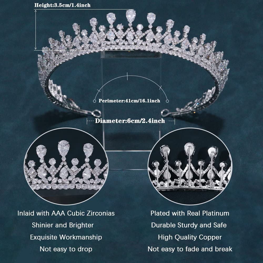 FASNAHOK Full Cubic Zirconia CZ Wedding Crown Bridal Tiaras Lengthened Pageant Headpieces Handmade Princess Hair Jewelry Accessories for Women Silver