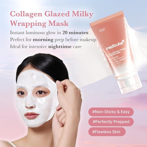 Medicube Wrapping Mask - Collagen Glazed Milky Glow Peel Off Mask | Hydrating & Smoothing with Glutathione, Niacinamide | 2.53 fl. oz