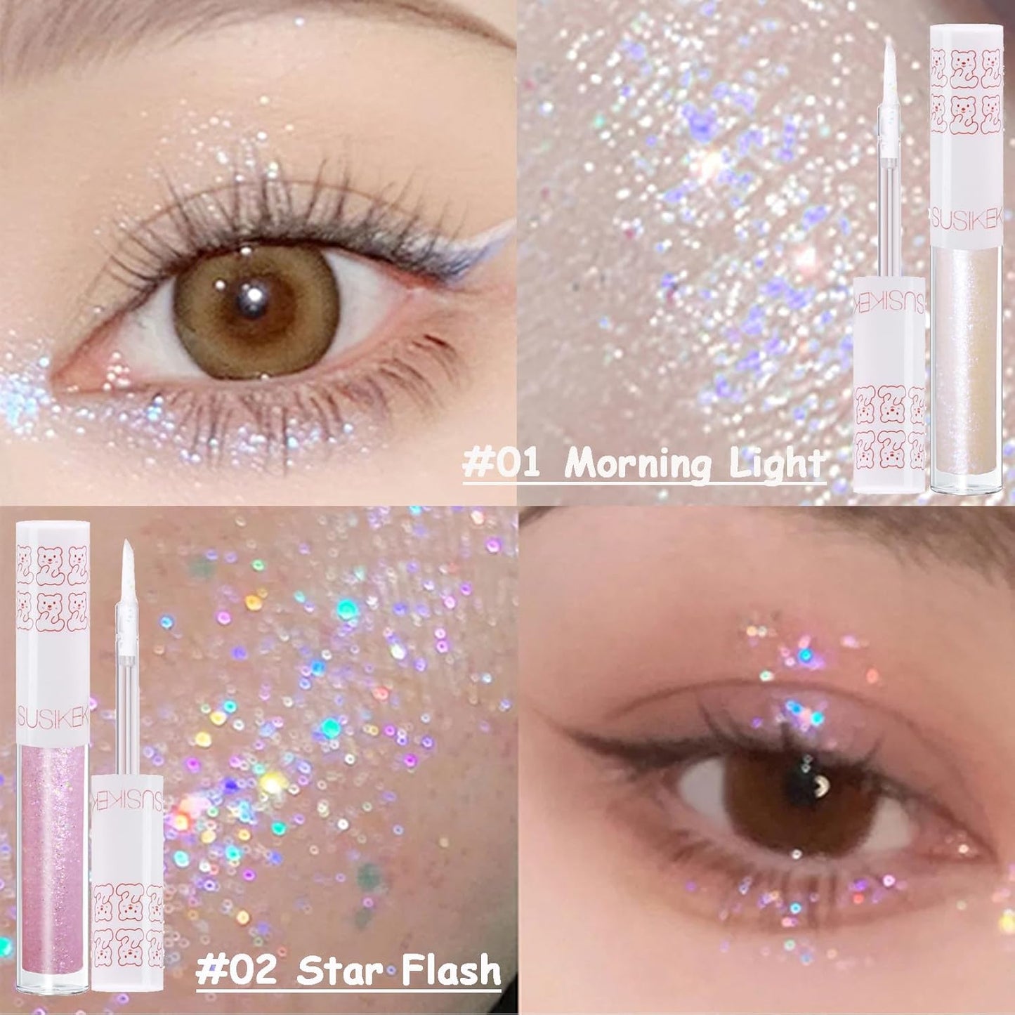 Skiennix Liquid Glitter Eyeshadow Eyeliner - Long Lasting, Quick Drying Shimmer Makeup Set | 6 Pcs for Valentine's Day