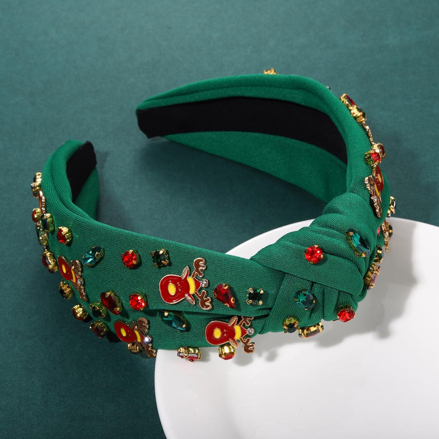 Christmas Headband for Women Christmas Accessories Xmas Bow Reindeer Snowflake Headband Red Green Jeweled Rhinestone Pearl Knotted Headband Festive Holiday Headband Christmas Gifts (Reindeer 1)