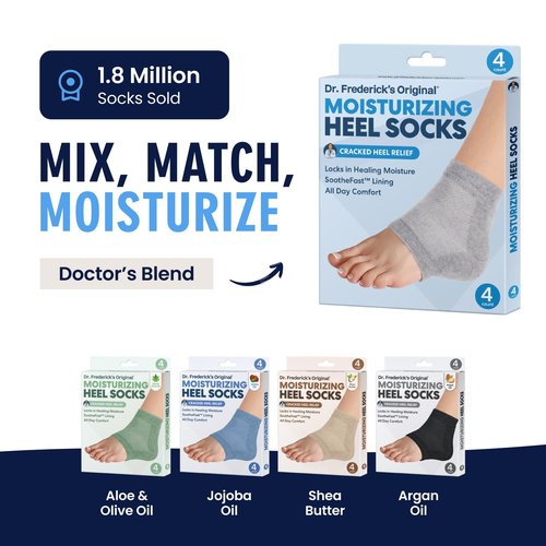 Dr. Frederick's Moisturizing Heel Socks - Olive Oil & Vitamin E Infused for Cracked Heels - 2 Pairs