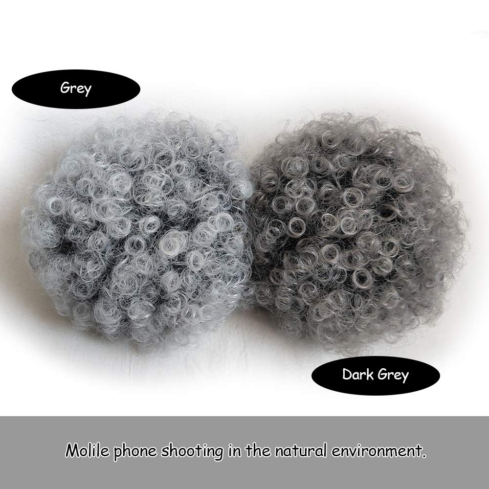 Yinmei Baibian Dark Grey Kinky Curly Afro Puff Drawstring Ponytail Short Afro Bun Extensions Synthetic Updo Hairpieces for Black Women(Ombre Grey)