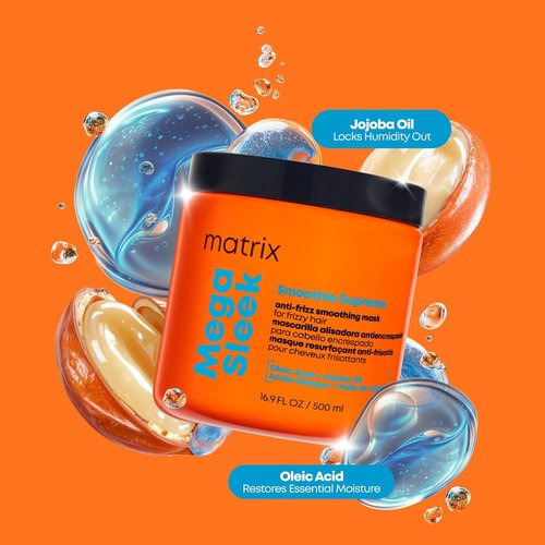 Matrix Mega Sleek Smoothie Supreme Mask - 96H Frizz Control & 12x Hydration | 16.9 Fl Oz