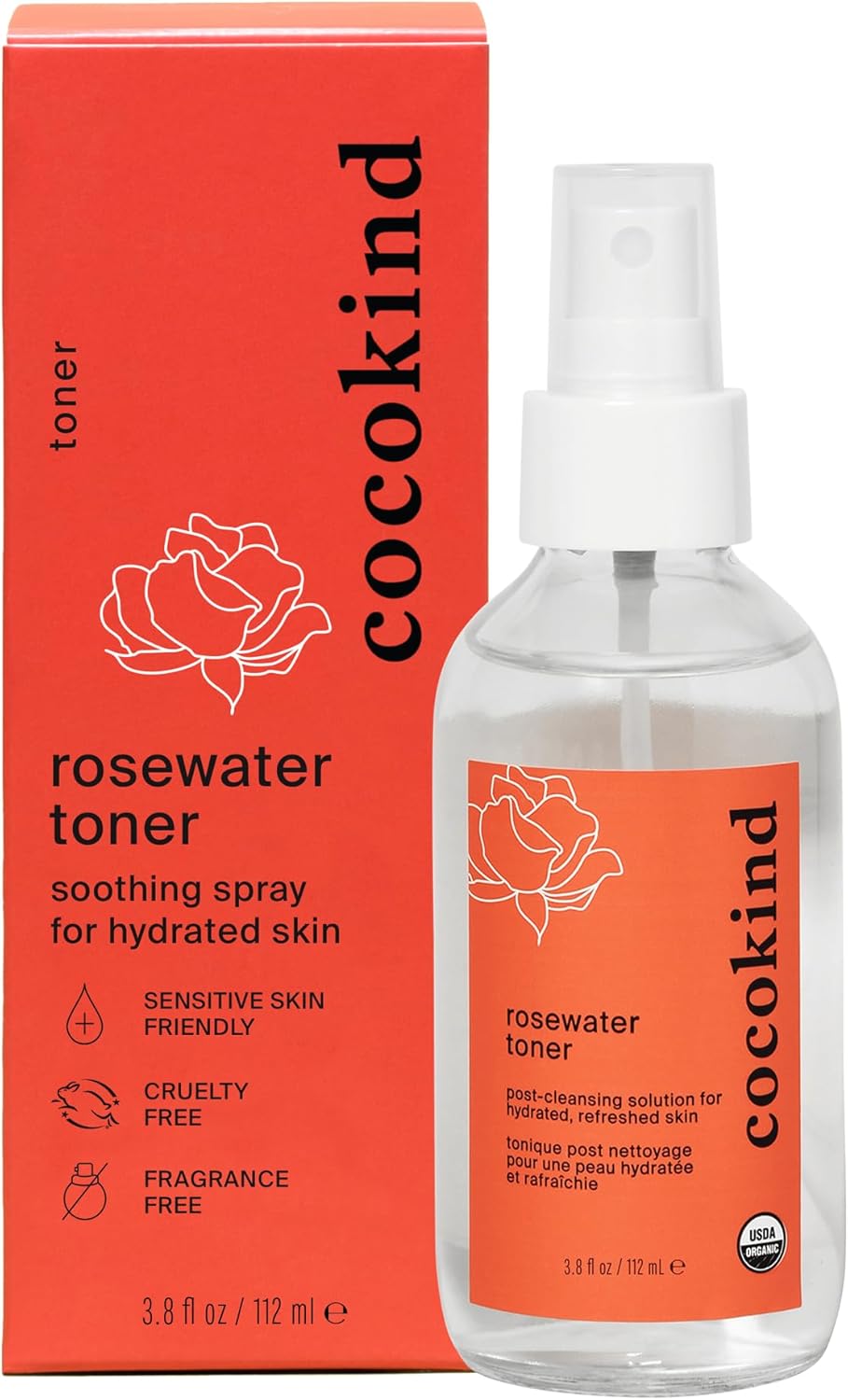 Cocokind Rosewater Facial Toner - Multipurpose Spray for Makeup Setting & pH Balancing | 4 Fl Oz