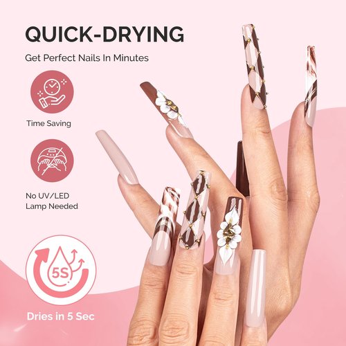 Melodysusie Brush-On Nail Glue for Acrylic Nails Press on Nails Quick-Drying Super Strong Long Lasting Adhesive for Nail Tips Fake Nails No UV Lamp Needed with Easy Application 10ml*3