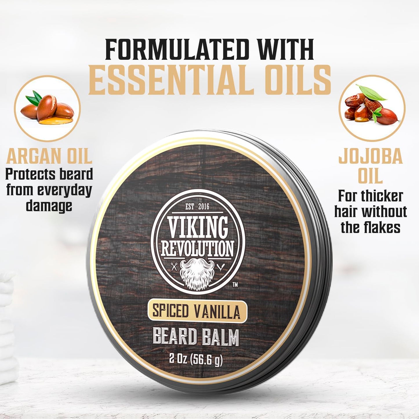 Viking Revolution Spiced Vanilla Beard Balm - Nourishing Beard Butter with Argan & Jojoba Oils | 2oz