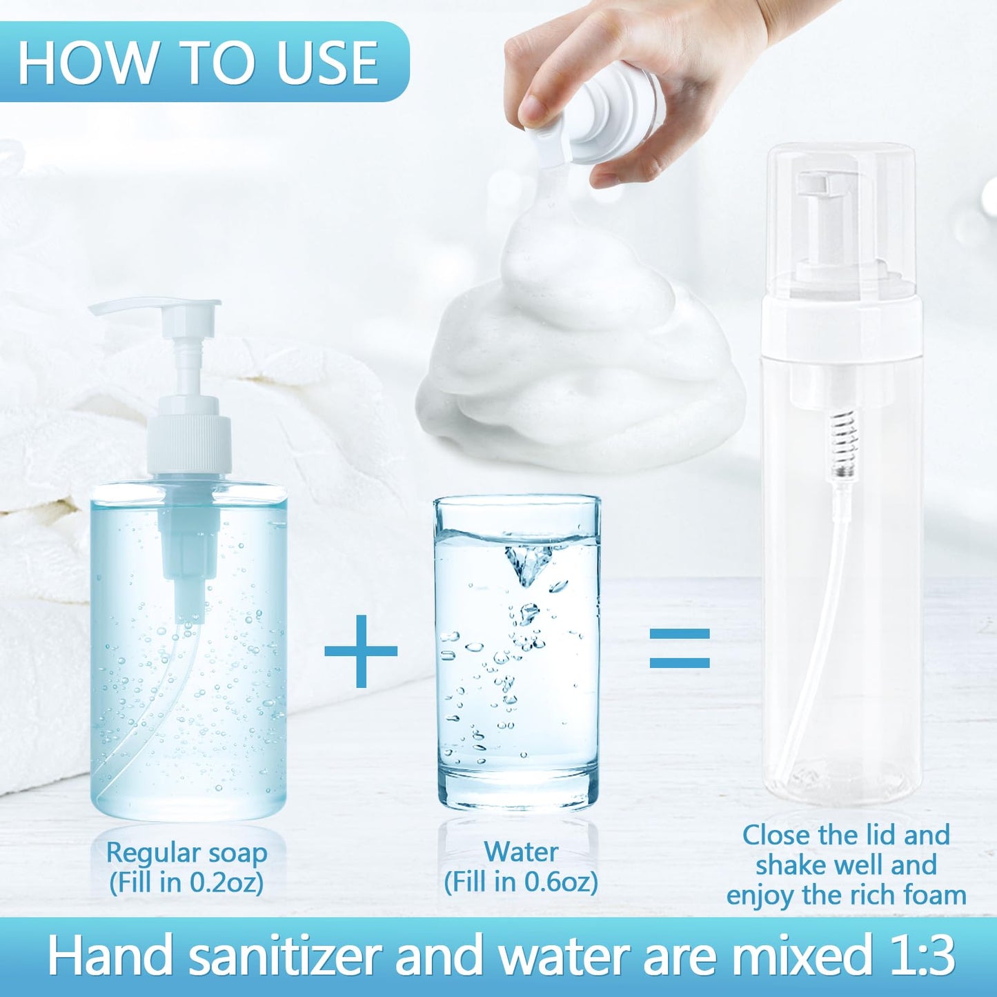 TMLECE TM Foam Pump Bottle 8.5oz/250ml Clear Empty Foam Bottle Pump, Travel Foam Bottle for Soap, Shampoo, Cleaning Foam Dispenser Bottle Refillable (4 Pack)