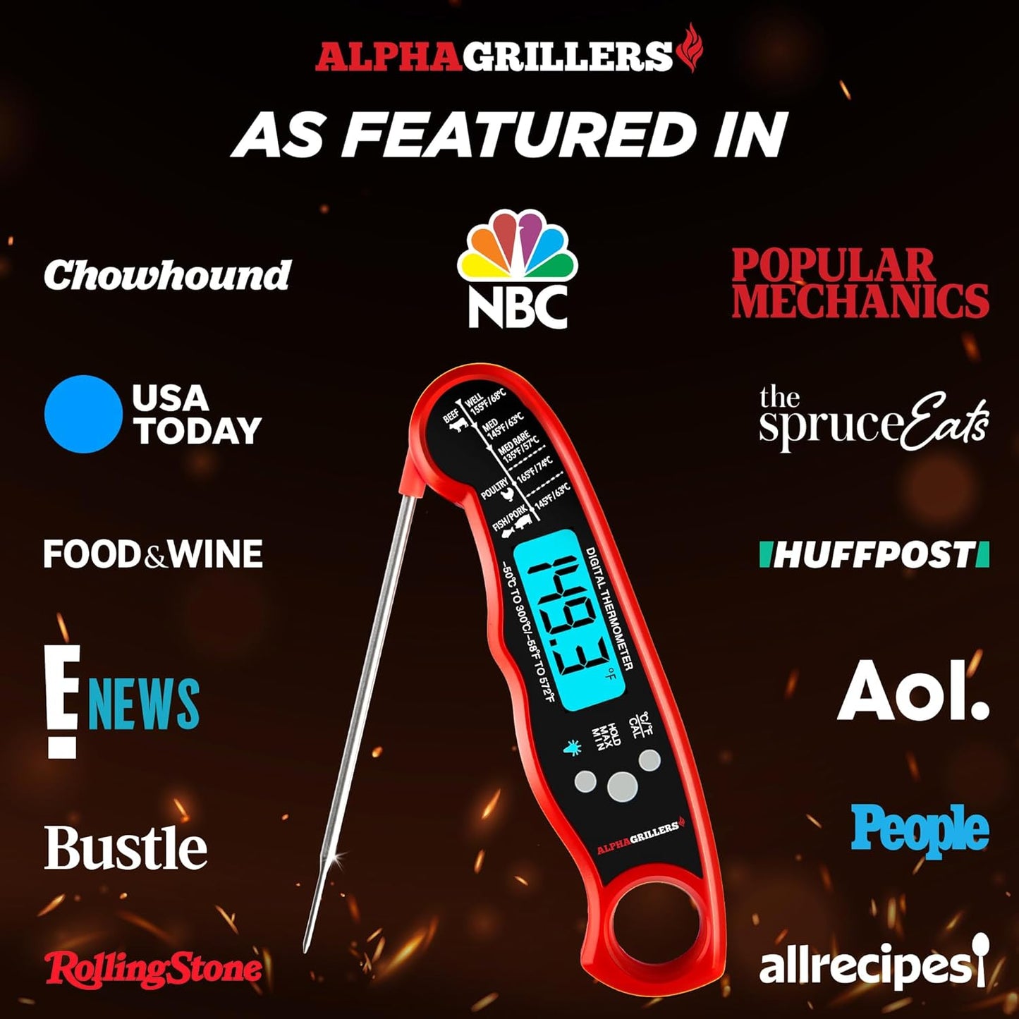 Alpha Grillers Meat Thermometer Digital - Instant Read Food Thermometer for Cooking and Grilling Gifts for Men Valentines Day Gifts for Him Her Mom Dad