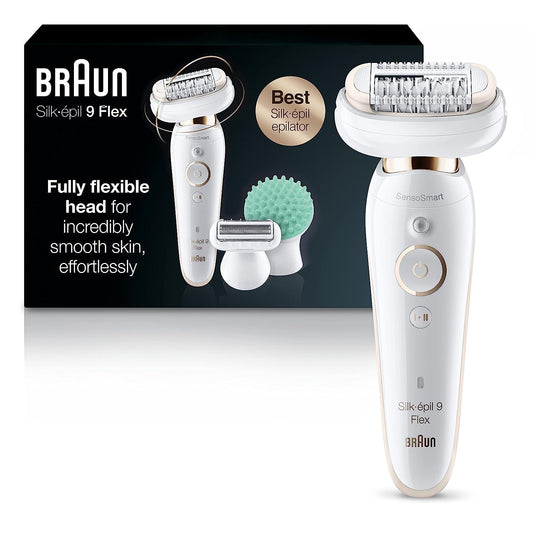 Braun Epilator Silk-épil 9 9-020 with Flexible Head, Facial Hair Removal for Women, Hair Removal Device, Shaver & Trimmer, Cordless, Rechargeable, Wet & Dry, Beauty Kit with Body Massage Pad