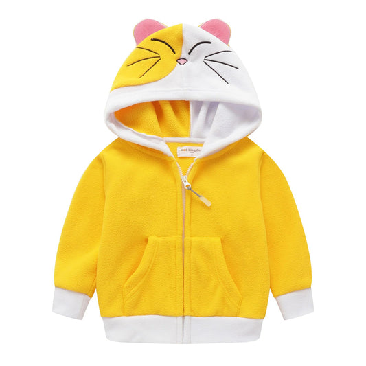 Mud Kingdom Toddler Boys Fleece Jacket Soft Warm Long Sleeve and Full Zip Hoodie with Cute Cat Ears Yellow 3T