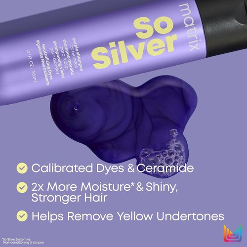 Matrix So Silver Purple Shampoo - Brightening & Toning for Color Treated Hair | Vegan Formula, 10.1 oz