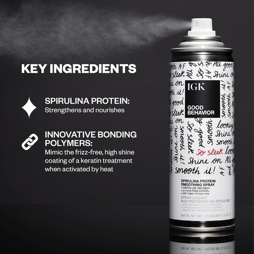 IGK Good Behavior Smoothing Frizz Fighters Set - 4-in-1 Prep Spray & Spirulina Protein Spray | Frizz Control & Heat Protection | Vegan & Cruelty-Free