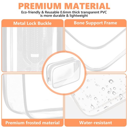 AURUZA 4 Pack Clear Toiletry Bag, Portable Travel Makeup Pouch with Zipper, TSA Approved Organizer, PVC Cosmetic for Airport Airline Compliant