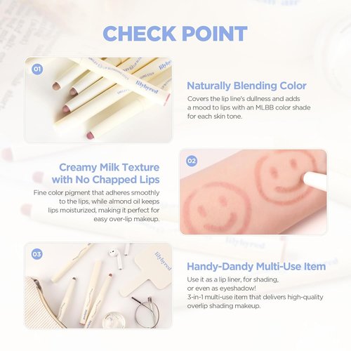 Lilybyred Smiley Lip Blending Stick - Korean 3-in-1 Multi-Use Lip Liner | Smooth, Long-Lasting Matte Finish, 0.028 oz (06 Chuckle with Me)