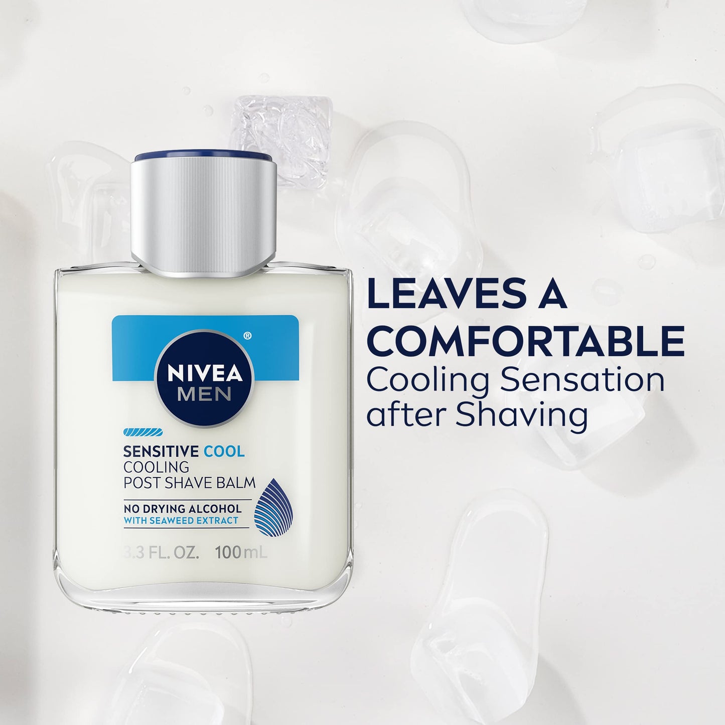 NIVEA MEN Sensitive Cool Cooling Post Shave Balm with Vitamin E, Chamomile and Seaweed Extracts, Alcohol Free After Shave Balm for Men, 3 Pack of 3.3 Fl Oz Bottles