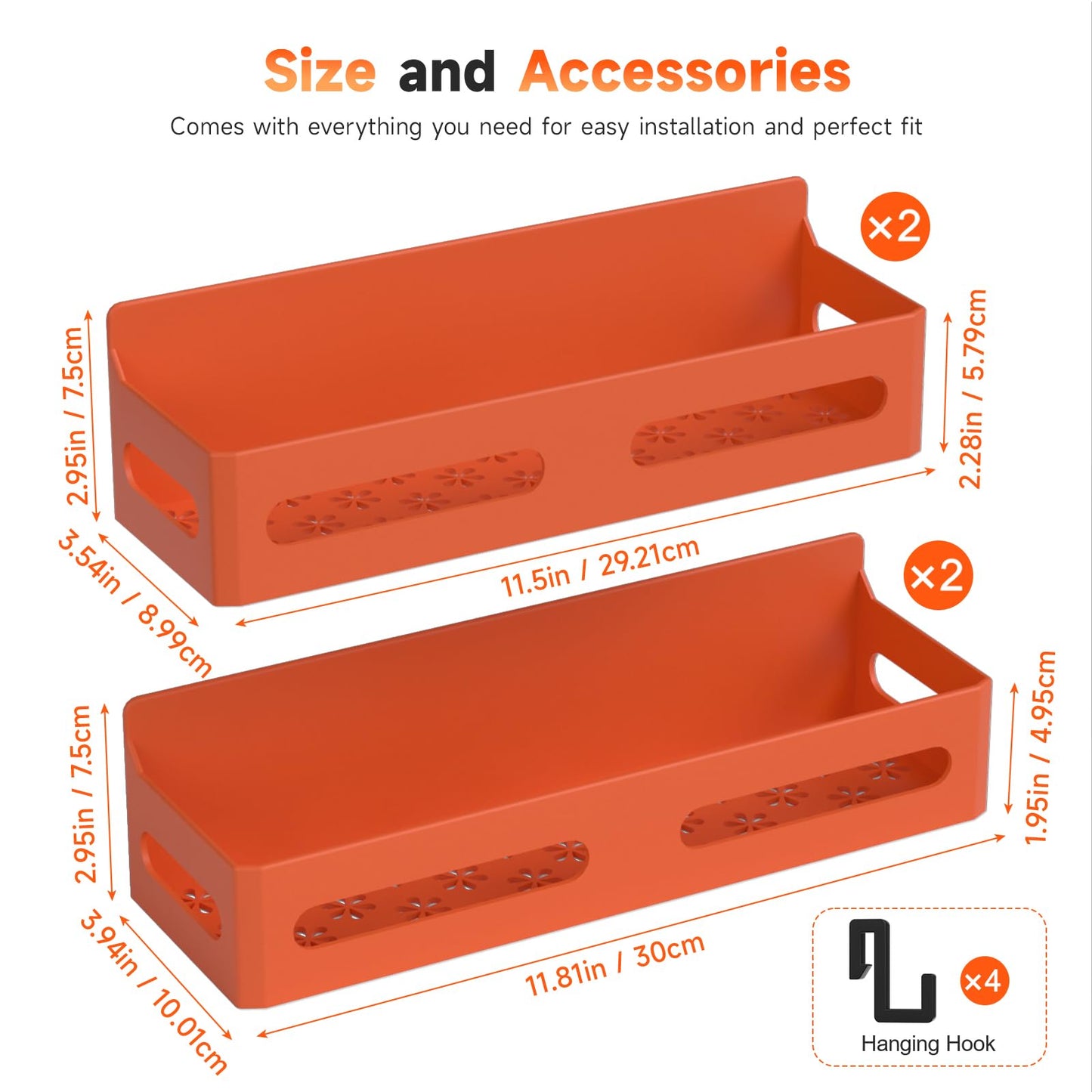 4 Pack Strong Magnetic Spice Rack for Refrigerator, Multipurpose Magnetic Shelf for Fridge with 4 Hooks for kitchen and Bathroom Organization, Black