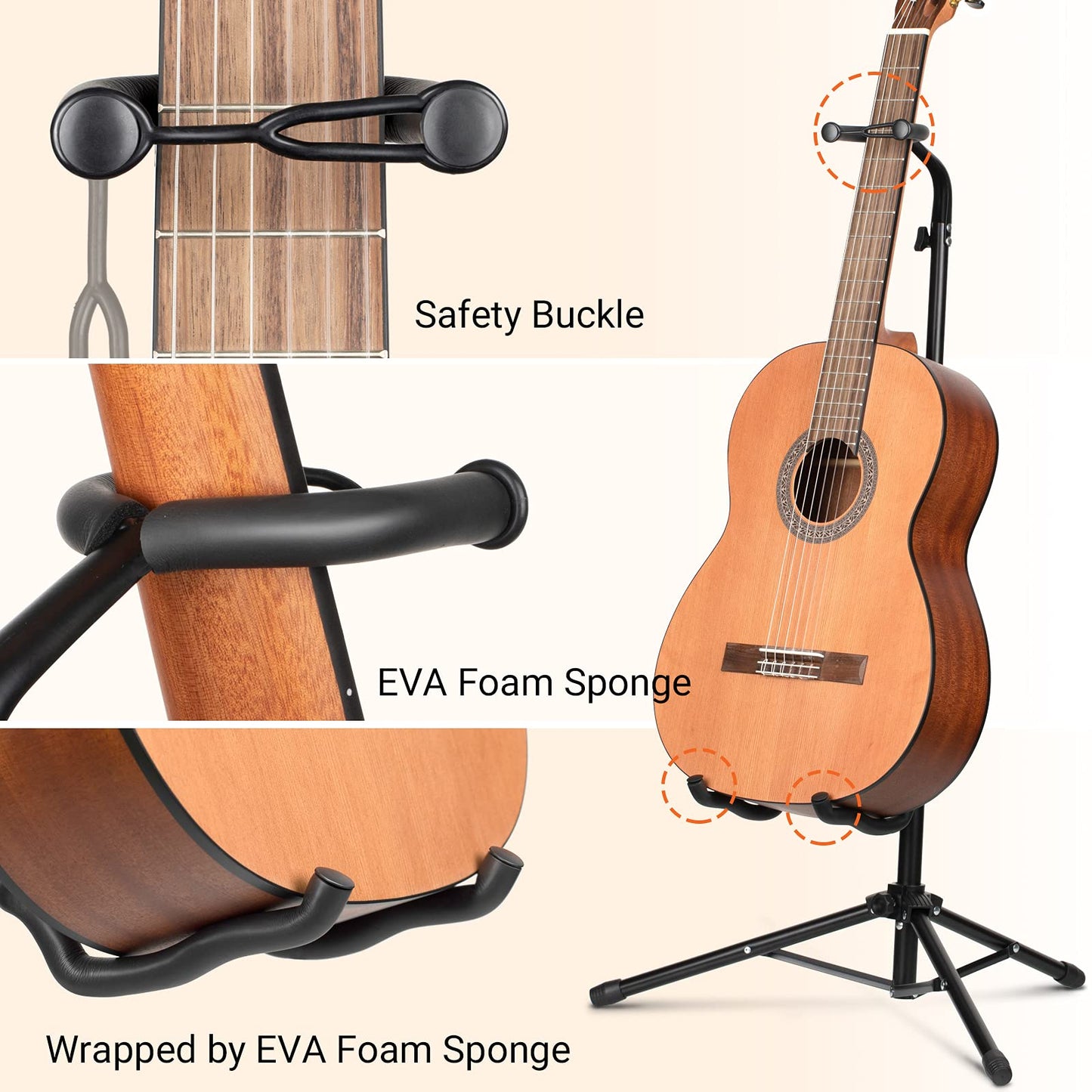CAHAYA Guitar Stand Floor - Folding Universal Guitar Holder for Acoustic Electric Guitars Bass Guitar Adjust Height from 30.7 to 37 In Folding Tripod Guitar Stands with Neck Holder