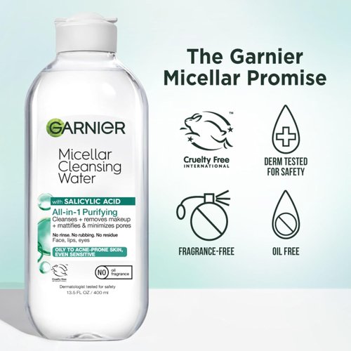 Garnier Micellar Water - All-in-One Mattifying Facial Cleanser & Makeup Remover for Oily Skin | 13.5 Fl Oz
