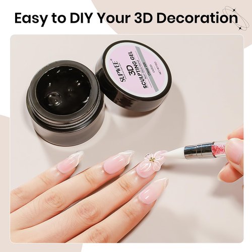 SUPWEE 3D Gel for Nail Art, Clear Sculpting Solid Hard Gel for Nails Non-Sticky for Carving Building Extension with Nail Art Pen Home DIY Manicure