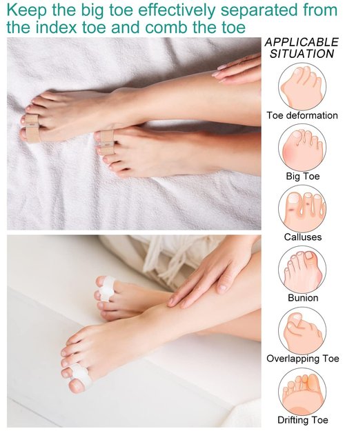 BLATOWN 4Pcs Toe Separators Bunion Corrector for Women Men, Gel Big Toe Spacers with 2 Loops for Feet, Hammer Toe Straightener, Elasticity and Soft (2Nylon+2Gel)