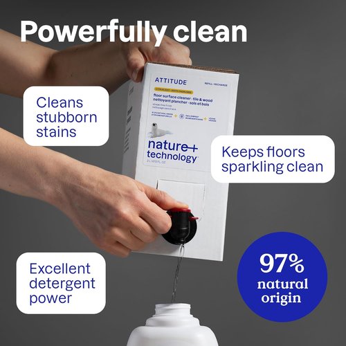ATTITUDE Floor Cleaner Refill - EWG Verified, Streak-Free & Vegan | Citrus Zest Scent, 67.6 Fl Oz