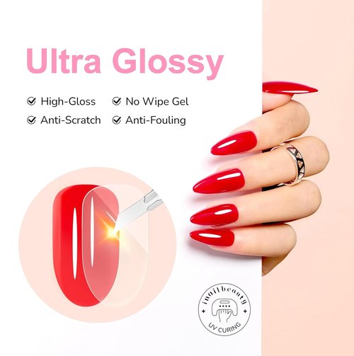 Hema Free Gel Top Coat - Long Lasting Clear UV/LED TPO Free Formula | Hypoallergenic No Wipe Soak Off 10ml