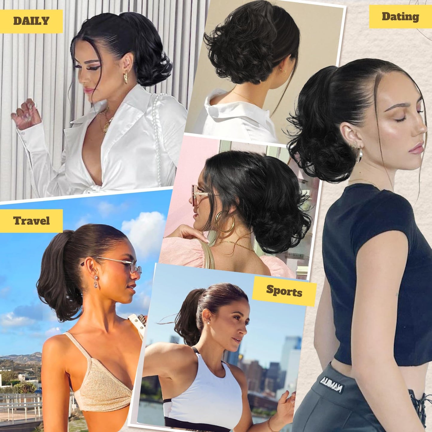 Bun Hairpiece Fully Short Comb Clip Drawstring Ponytail Bun with Comb Clip Synthtic Chignon Updo Hair Bun for Women Daily Party Use (Brown)