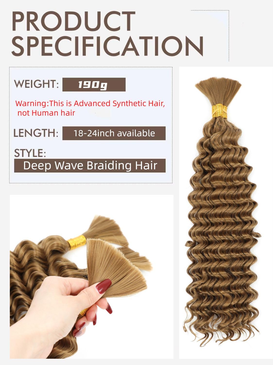 18 Inch Deep Wave Braiding Hair (1Pack-2Bundles) Water Wave Braiding Hair For Bohemian Knotless Boho Braids Wet and Wave, Bulk Synthesis Braiding Hair For Micro Braids Curly Deep Bulk