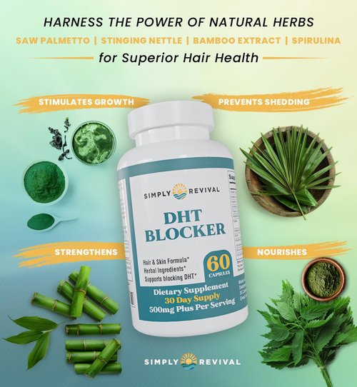 Simply Revival DHT Blocker for Men & Women – Saw Palmetto Herbal Supplement for Hair Growth – Supports Regrowth, Reduces Shedding, Strengthens Hair & Scalp – 60 Capsules