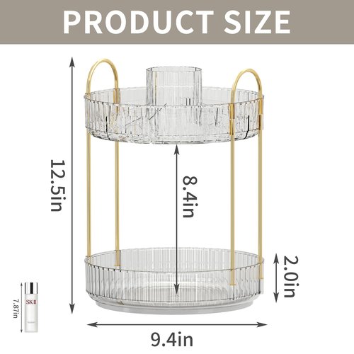 360° Rotating Makeup Organizer, Large-Capacity Skincare Make Up Storage 2 Tier Perfume Organizers Cosmetic Dresser Organizer with Makeup Brush Holder, Fits Bedroom, Bathroom, Vanity Shelf Countertop