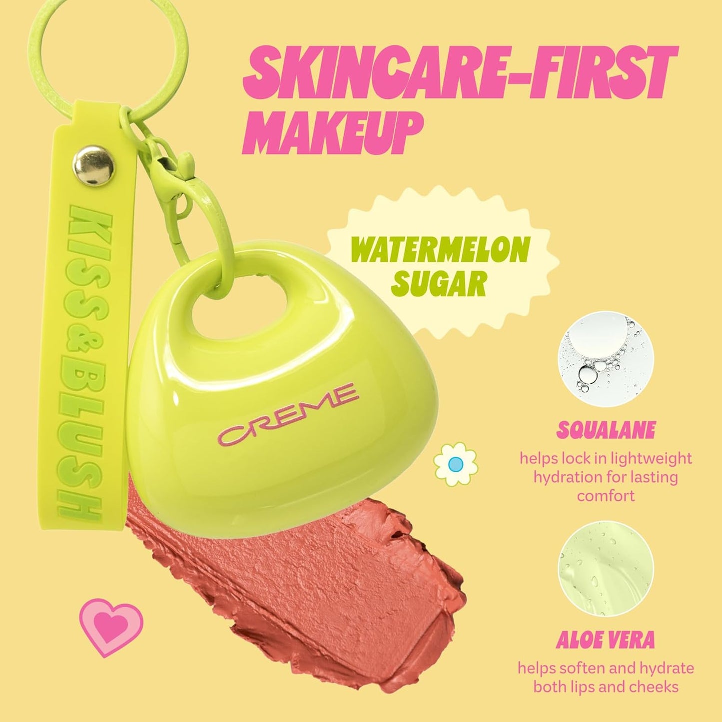 The Crème Shop Kiss & Blush Tinted Lip Balm & Blush - Hydrating Watermelon Sugar Tint with Key Chain