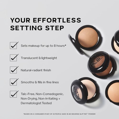 Saie Slip Tint Baked Setting Powder - Translucent Face Makeup for Natural Radiance - Blurs & Brightens - Translucent 2 (0.24 oz)