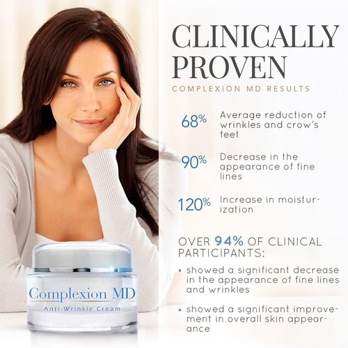 Complexion MD Advanced Anti-Wrinkle Cream - Clinically Tested Multi-Peptide & Hyaluronic Acid - Hypoallergenic Face Moisturizer - 1 Ounce