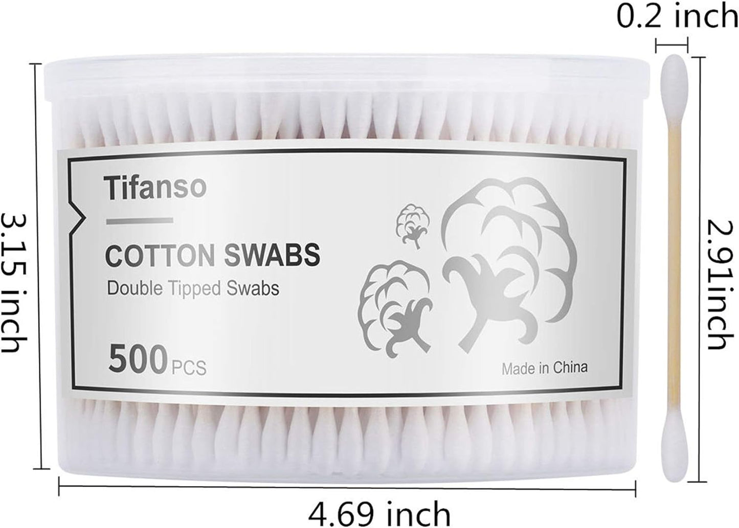 Tifanso Cotton Swabs - 500 Count Natural Double Round Wooden Tips | Cruelty-Free Ear Buds with Storage Box