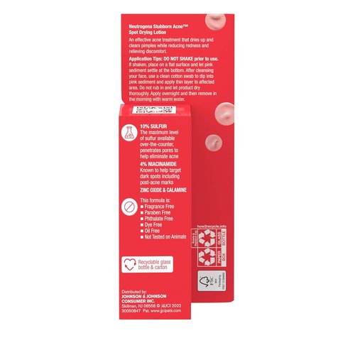Neutrogena Acne Spot Drying Lotion - Fragrance-Free Treatment with 10% Sulfur & 4% Niacinamide, 1.0 fl. oz