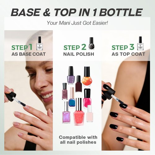 Glamonade Base Top Coat Nail Polish: 2 in 1 Clear High Shine Quick Dry Nail Polish Color Protection Long Lasting Polish Resists Smudging Chipping Fading Fast Air Dry Nail Coat for Women