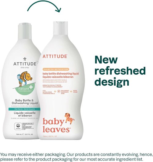 ATTITUDE Baby Bottle & Dish Soap - EWG Verified, Dye-Free Cleaner for Milk Residue & Grease, 23.7 Fl Oz