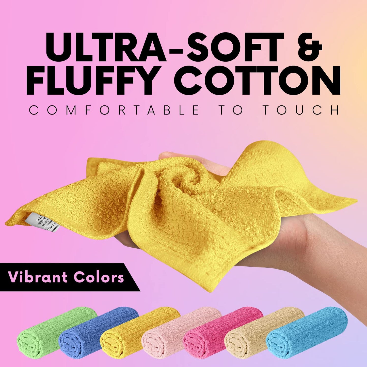 Multicolored Body Wash Cloths Washcloths Set of 16 Multipurpose Cotton Kitchen Washcloths, Bathroom Wash Cloths for Face and Body, Utility Rags - Soft and Absorbent, Washable Rags - 12 x 12 Inches