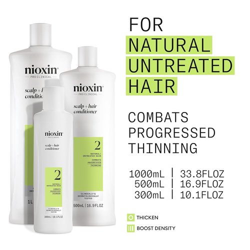 NIOXIN System 2 Scalp & Hair Thickening Conditioner - Boost Density with Niacinamide & Biotin | For Natural Hair