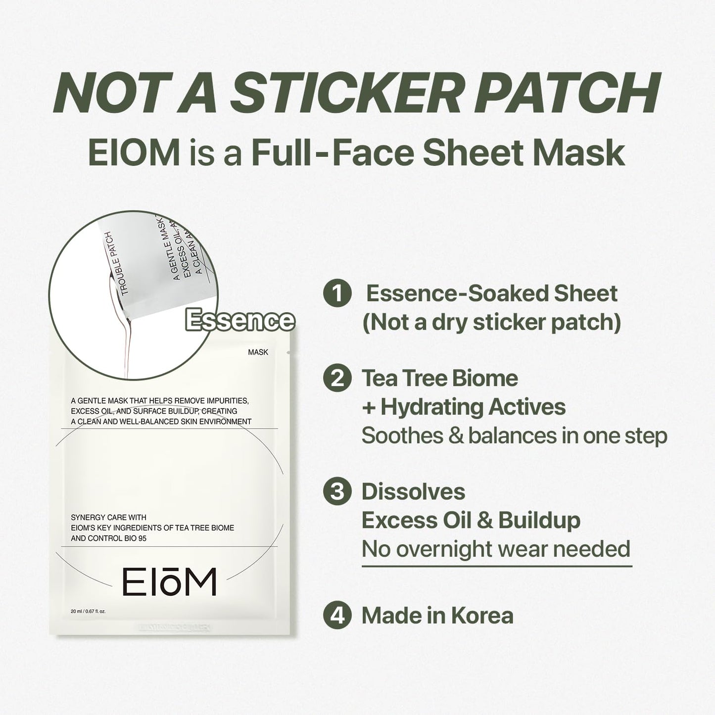 Trouble Patch Mask - Hydrocolloid Acne Face Mask for Pimple-Prone Skin | Oil Absorbing, Full Face Treatment (20ml x 4)