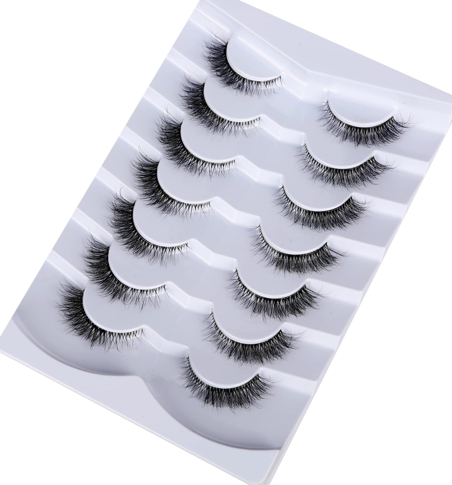 Pooplunch False Eyelashes Cat Eye Look Natural Short Lashes Wispy Clear Band Extension Volume Fluffy Fake Eyelashes Faux Mink Lash Strips 7 Pairs Multipack