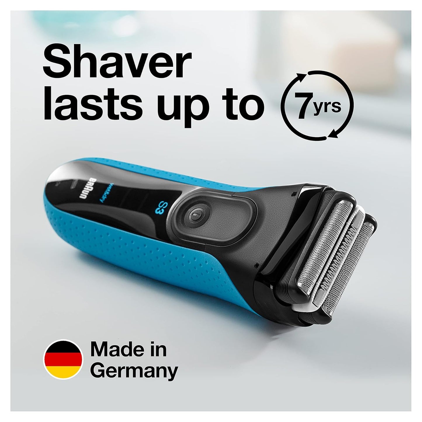 Braun Electric Series 3 Razor - Rechargeable Wet & Dry Foil Shaver with Precision Trimmer | Blue/Black, 4 Piece