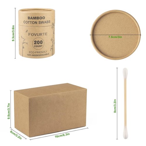 Bamboo Cotton | Organic Cotton Swabs - 400 Count Double-Headed Ear Buds for Travel & Makeup Removal
