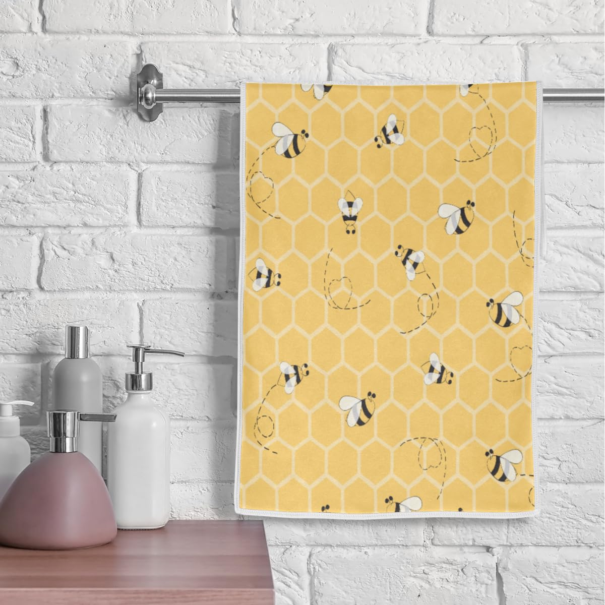 Vhcawsu Yellow Bees Honeycomb Hand Towel Bath Towels Soft Bathroom Hair Drying Towels Highly Absorbent Fingertip Towel for Spa Gym Sport 16"x30"