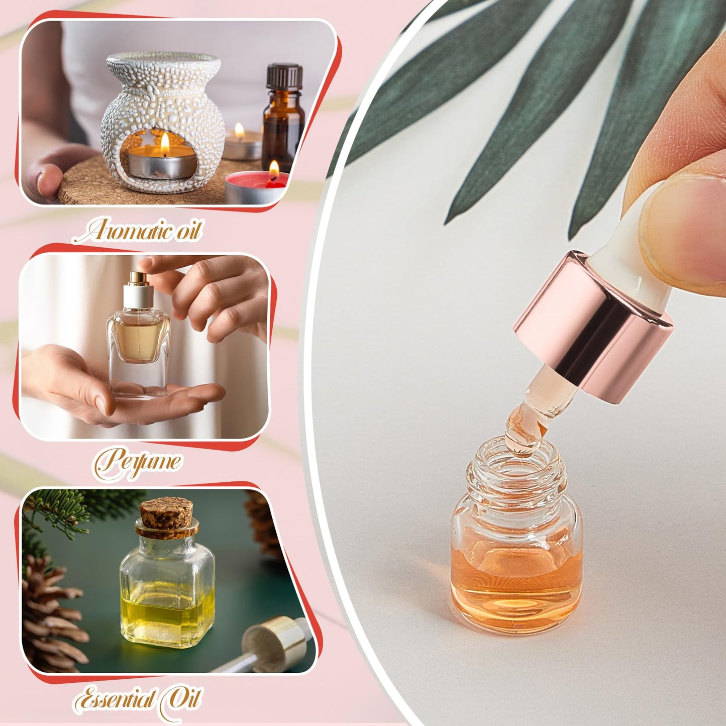Didaey 100 Pcs Mini Glass Oil Dropper Bottle Bulk, 1 ml Rose Gold Clear Essential Small Empty Bottles Sample Containers Perfume Liquid Vials with Cap for Traveling