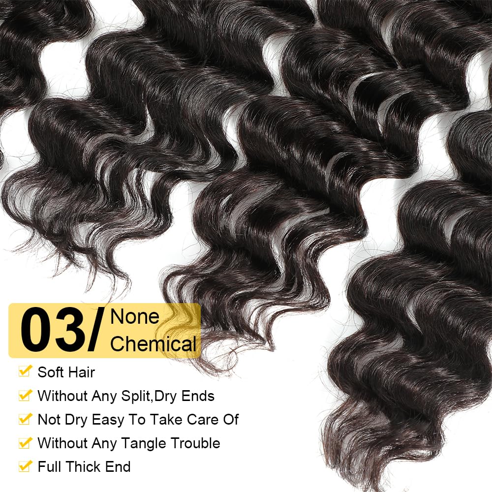 QTHAIR 14A Loose Deep Wave 4 Bundles Peruvian Virgin Hair 24 22 20 18inch Deep Wave Human Hair Bundles 100% Unprocessed Deeep Wave Bundles Natural Black Color Double Weft for Black Women